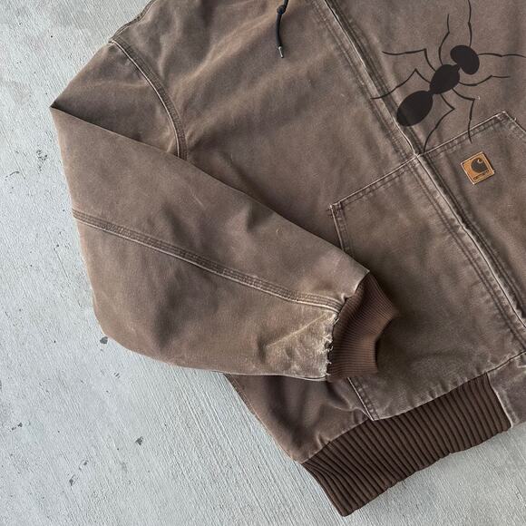 Vintage Y2K Carhartt J130 CHT brown hooded work wear jacket - Picture 2 of 8